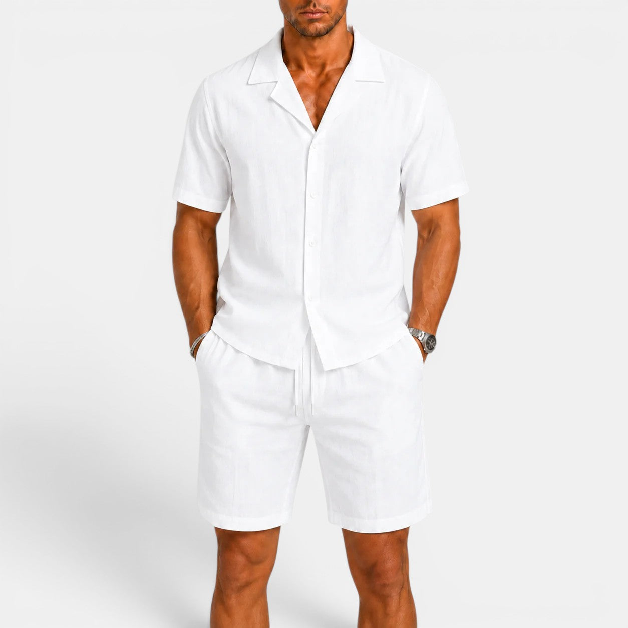 Men's Linen Shirt and Shorts Set, Matching Summer Outfit