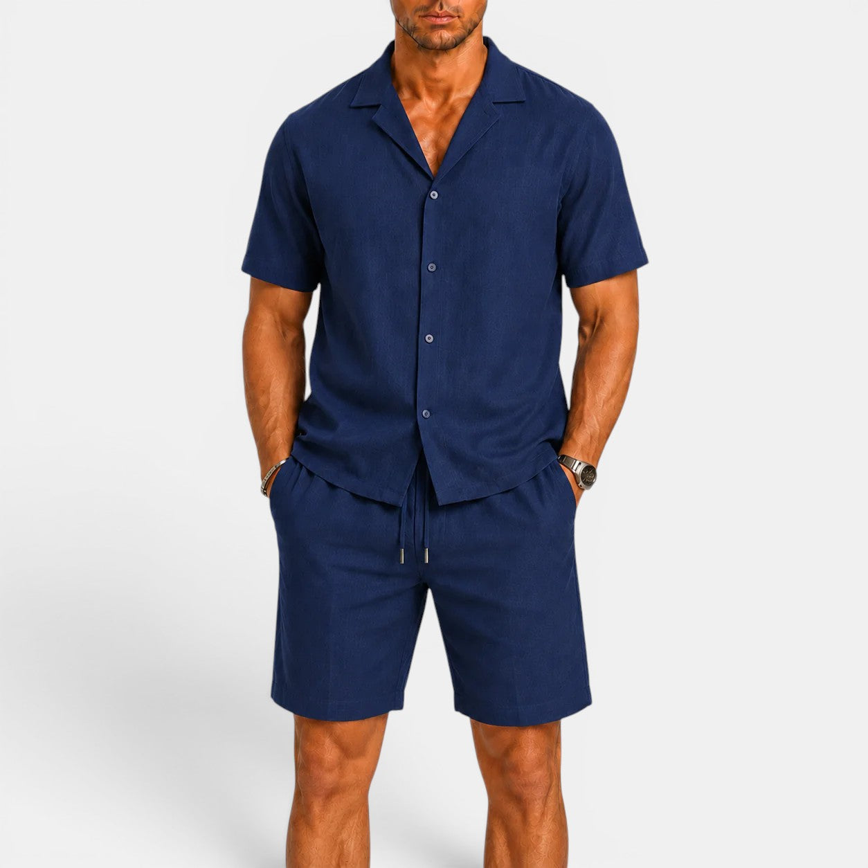 Men's Linen Shirt and Shorts Set, Matching Summer Outfit