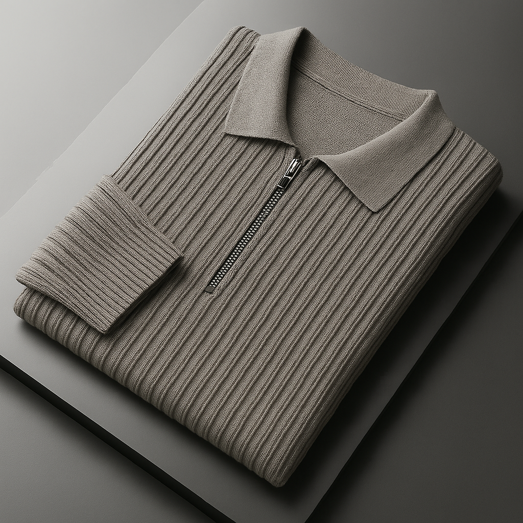 Men's Quarter Zip Sweater, Ribbed Knit Cotton Pullover