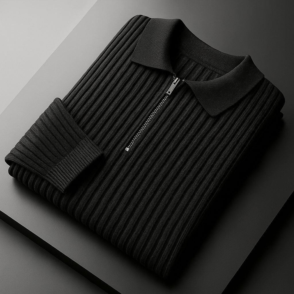 Men's Quarter Zip Sweater, Ribbed Knit Cotton Pullover