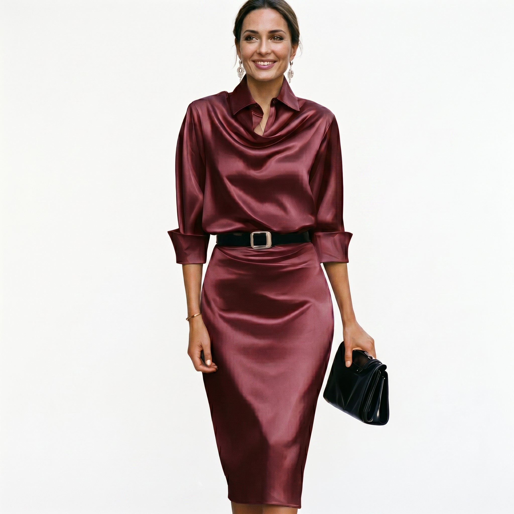 Navy Satin Midi Dress, Wedding Guest Cocktail Dress