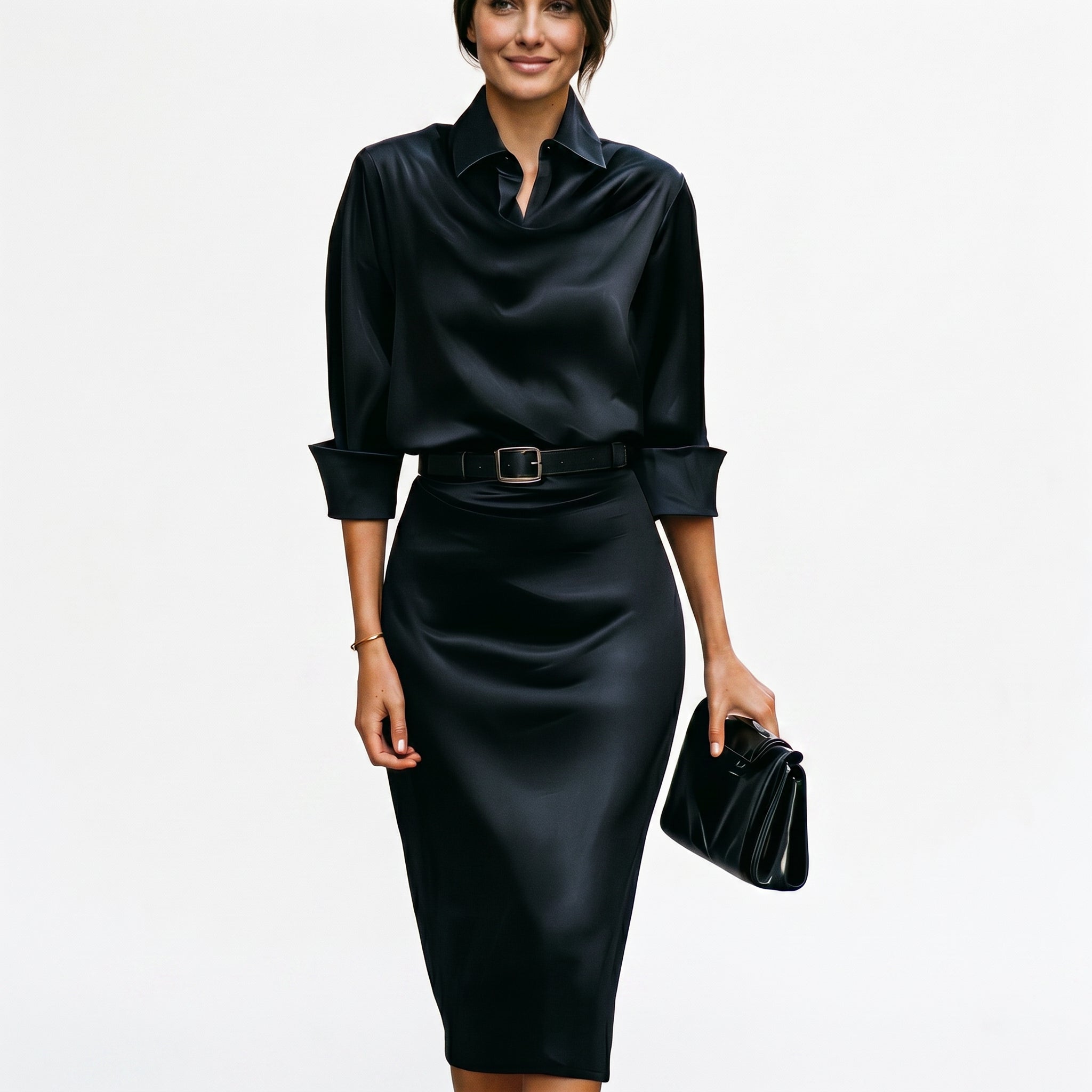 Navy Satin Midi Dress, Wedding Guest Cocktail Dress