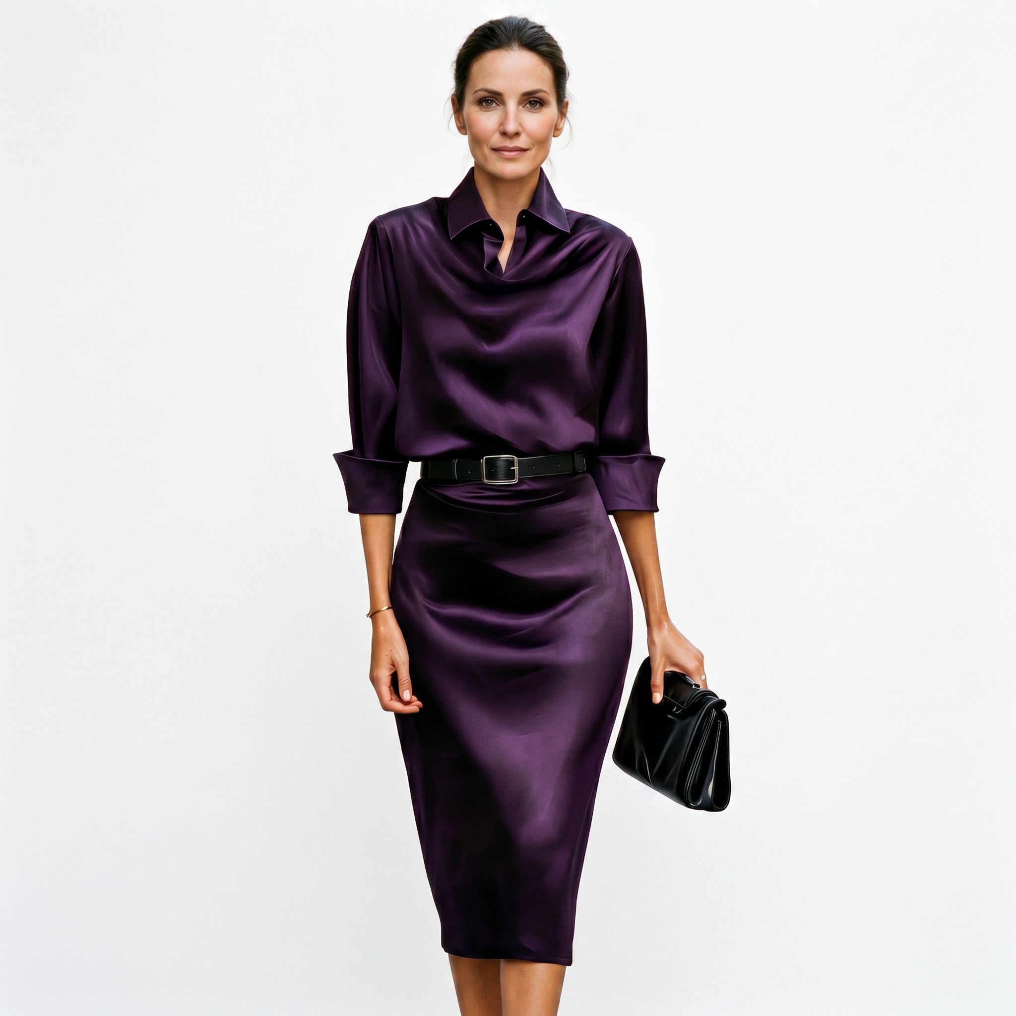 Navy Satin Midi Dress, Wedding Guest Cocktail Dress