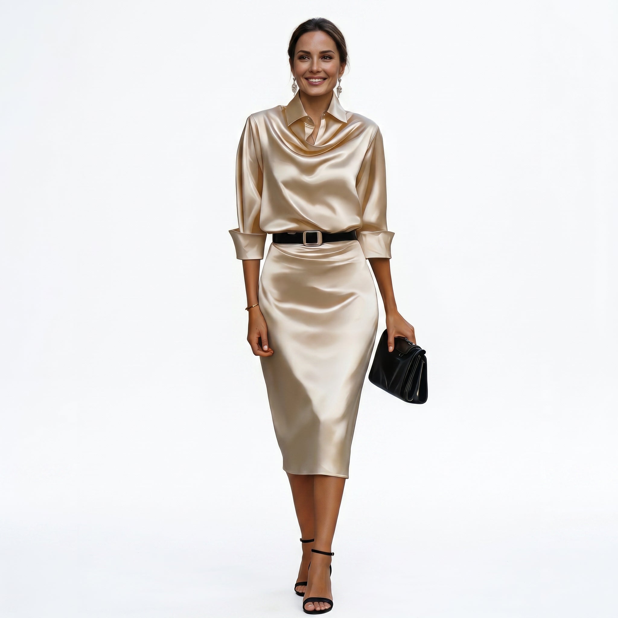 Navy Satin Midi Dress, Wedding Guest Cocktail Dress