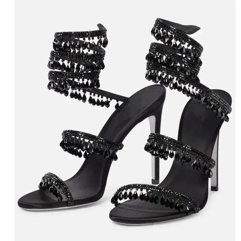 Open Toe Ankle Strap High Heel Sandals for Evenings