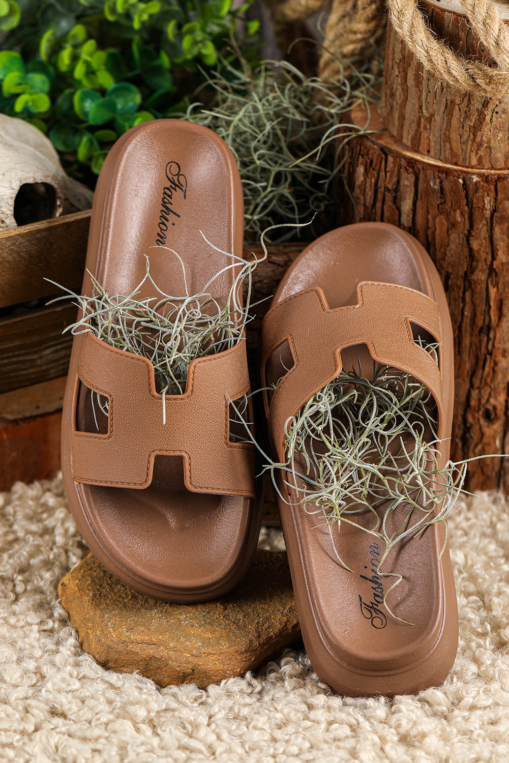Womens Cut Out Platform Slides, Comfort Slippers