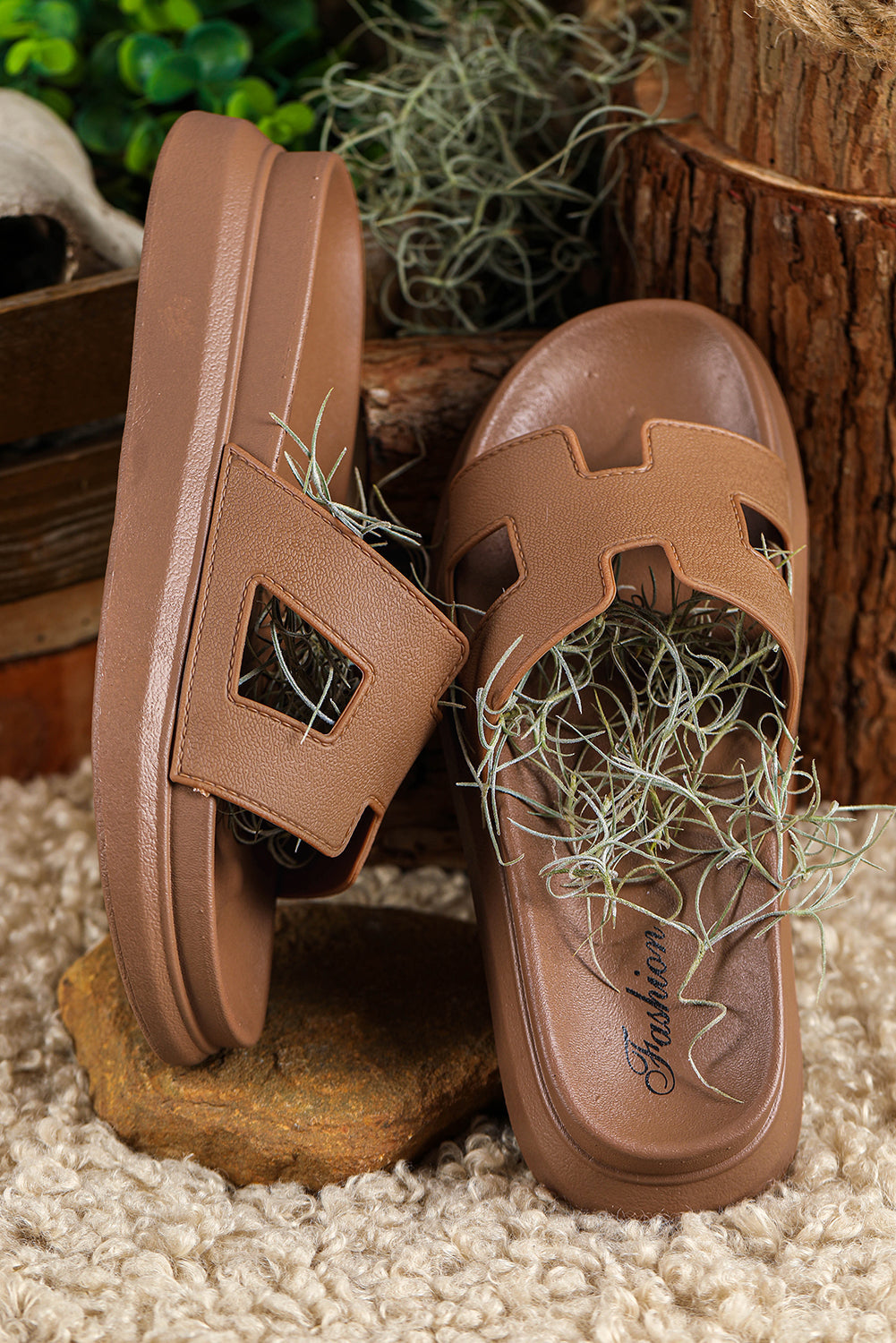 Womens Cut Out Platform Slides, Comfort Slippers