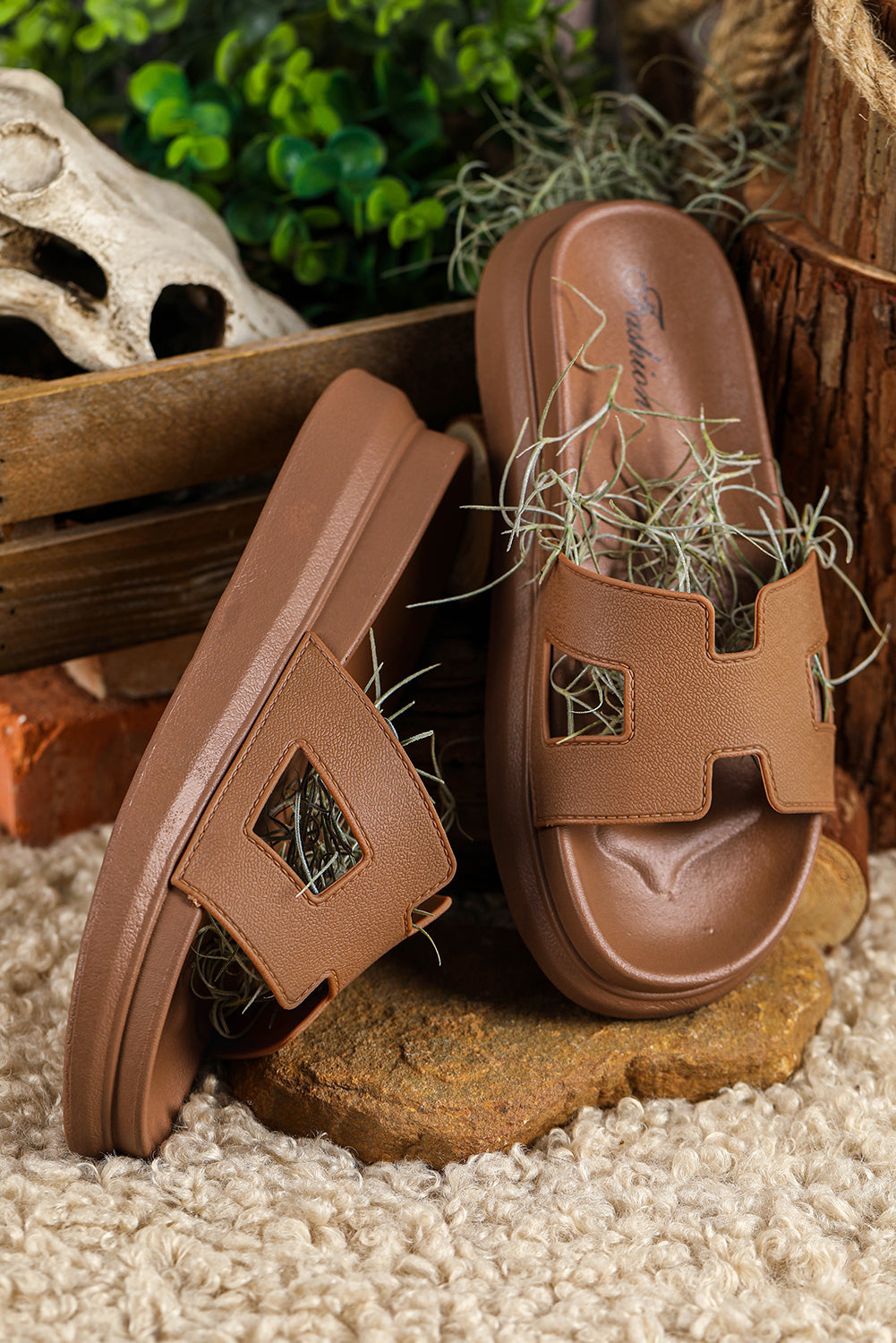 Womens Cut Out Platform Slides, Comfort Slippers