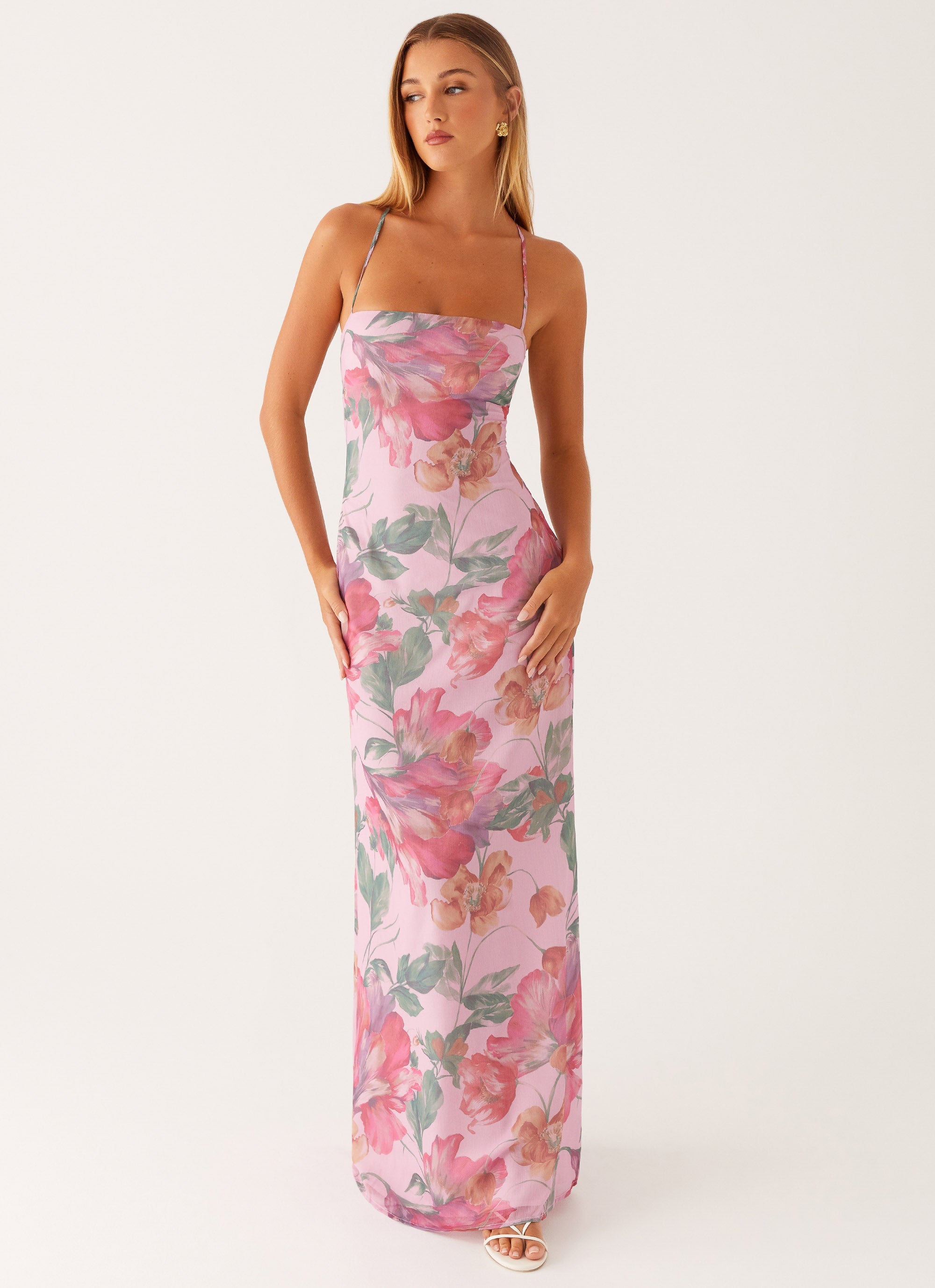 Peggy Collection | Maxi Dress with Square Neckline & Criss-Cross Straps | Elegant Floral Design for Timeless Style - Women's
