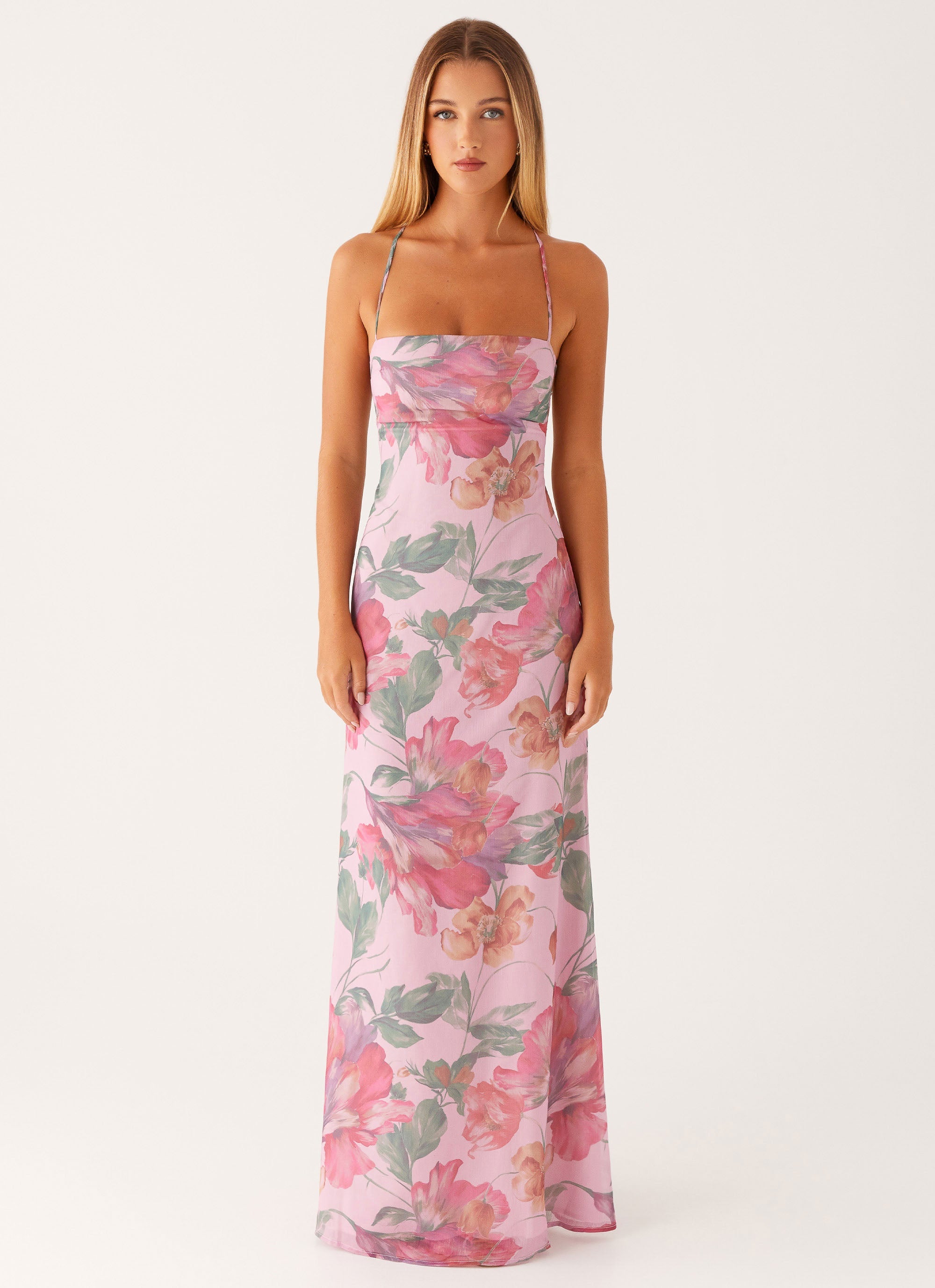 Peggy Collection | Maxi Dress with Square Neckline & Criss-Cross Straps | Elegant Floral Design for Timeless Style - Women's