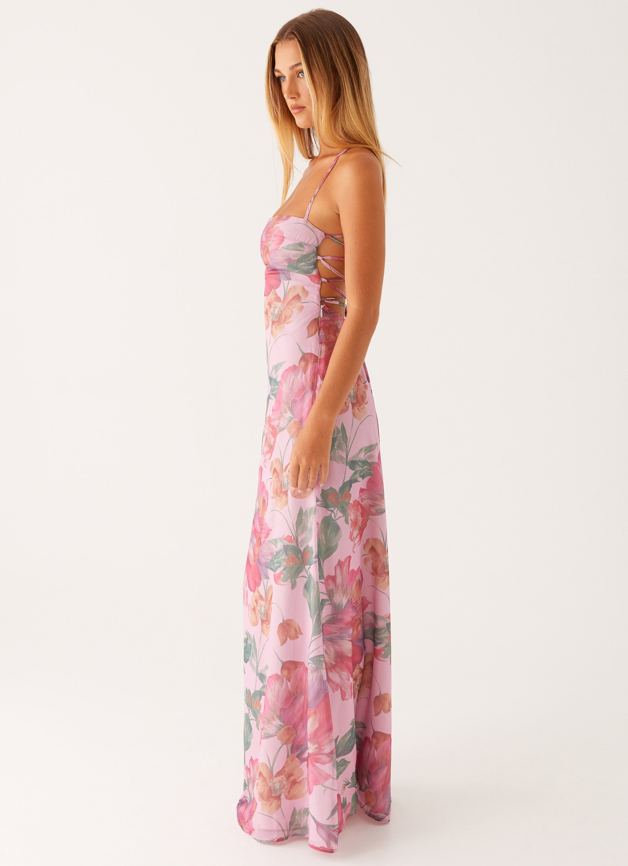 Peggy Collection | Maxi Dress with Square Neckline & Criss-Cross Straps | Elegant Floral Design for Timeless Style - Women's