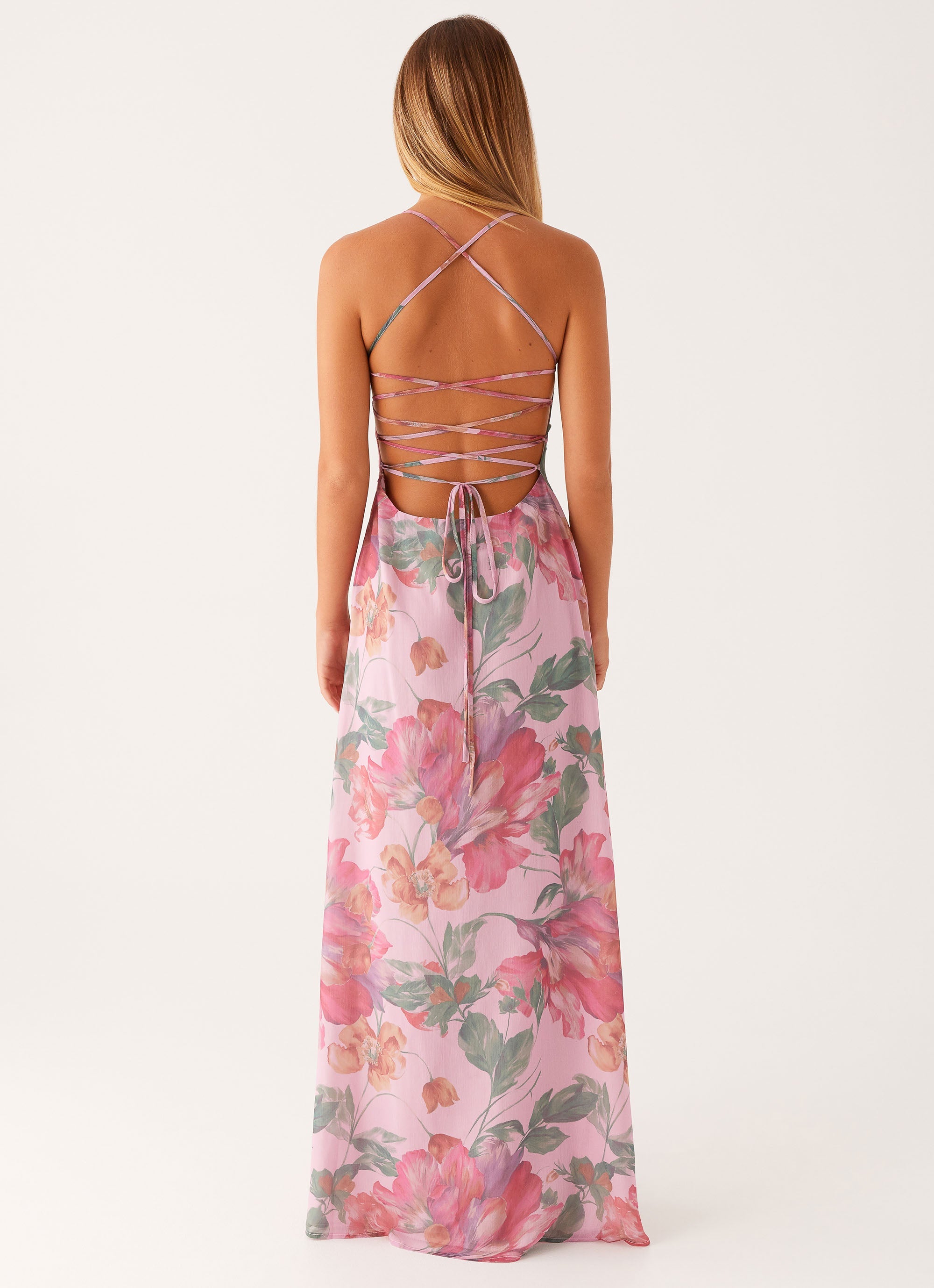 Peggy Collection | Maxi Dress with Square Neckline & Criss-Cross Straps | Elegant Floral Design for Timeless Style - Women's