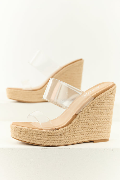 Clear Strap Platform Heels, Open Toe Chunky Sandals