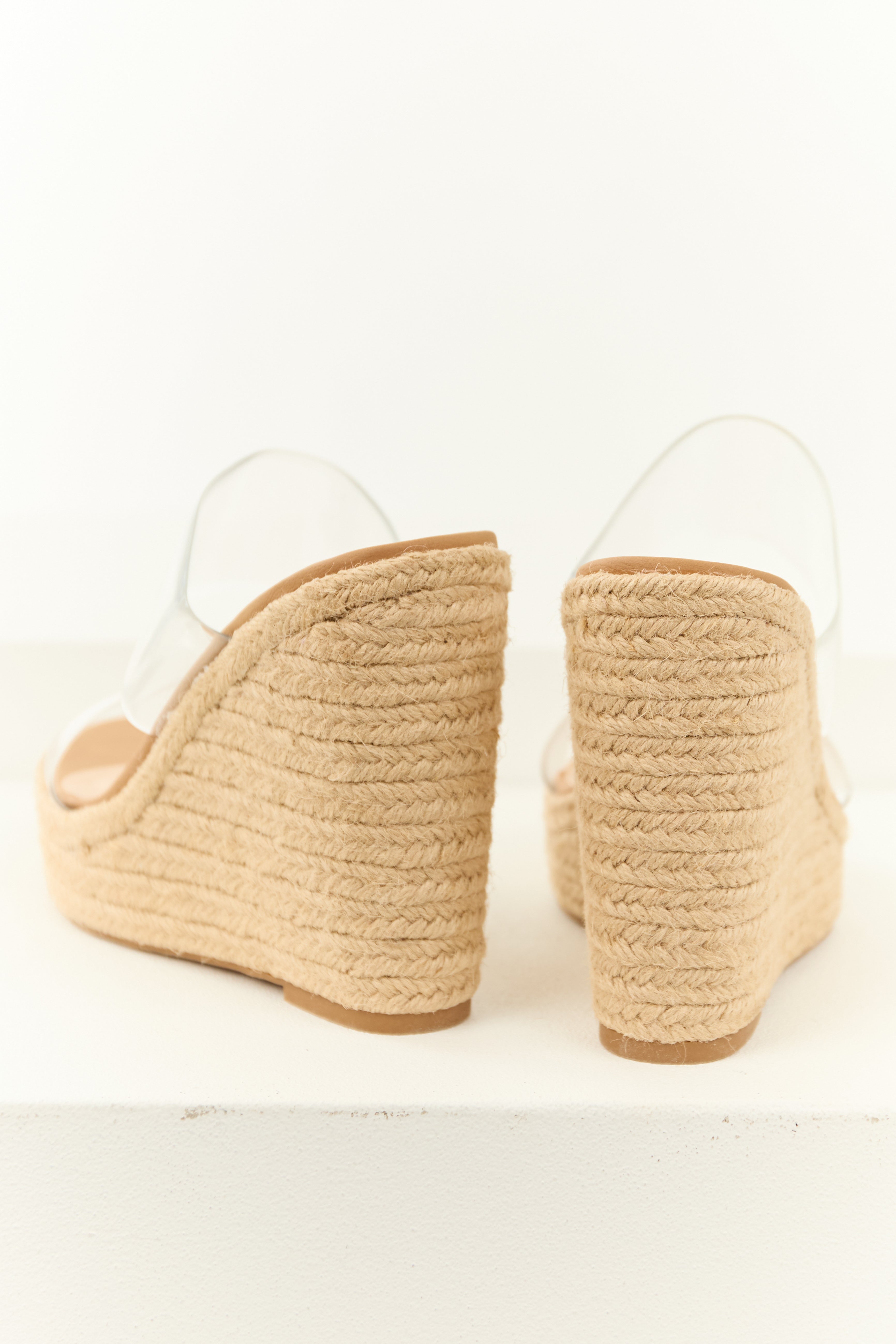 Clear Strap Platform Heels, Open Toe Chunky Sandals