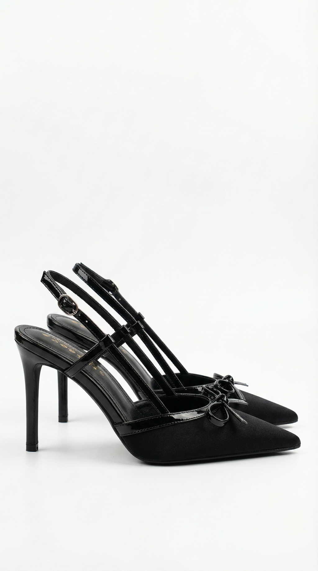 Satin Bow Court Heels with T Strap, Pointed Toe Pumps