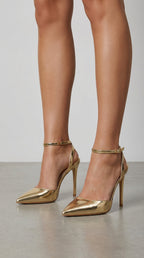 Rosa Mae | Women's Gold Heels with Adjustable Ankle Strap | Elegant Pumps for All-Day Comfort