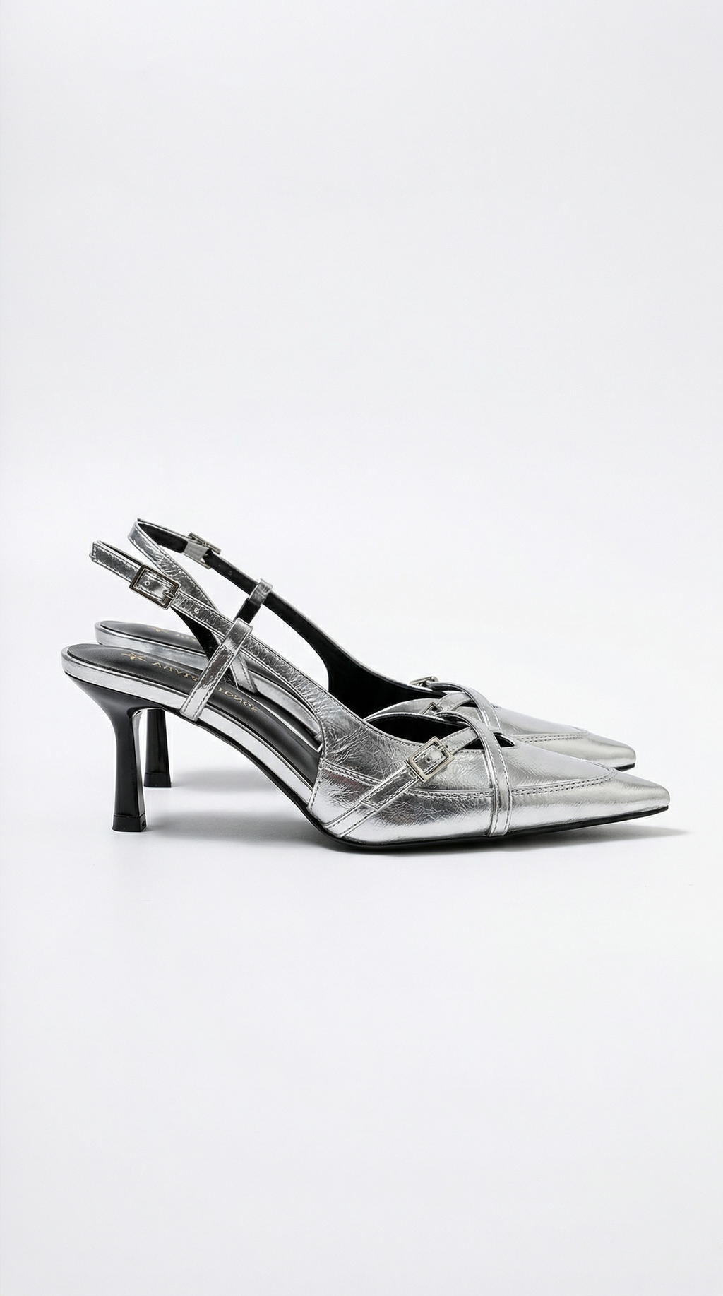 Samantha Collection | Women's Silver Heels with Pointed Toe Design | Chic Slingback Courts for Effortless Style