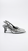 Samantha Collection | Women's Silver Heels with Pointed Toe Design | Chic Slingback Courts for Effortless Style