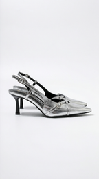 Samantha Collection | Women's Silver Heels with Pointed Toe Design | Chic Slingback Courts for Effortless Style