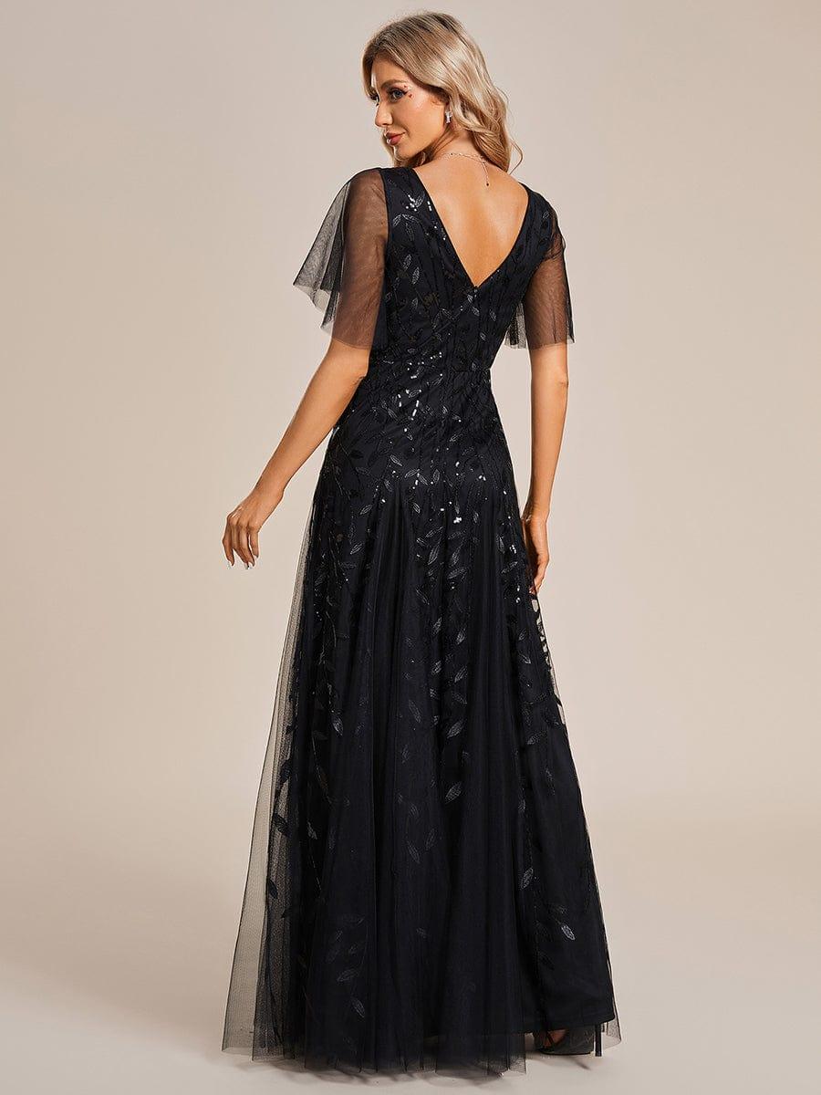Sequin Evening Dress, Ruffle Sleeve Maxi Gown