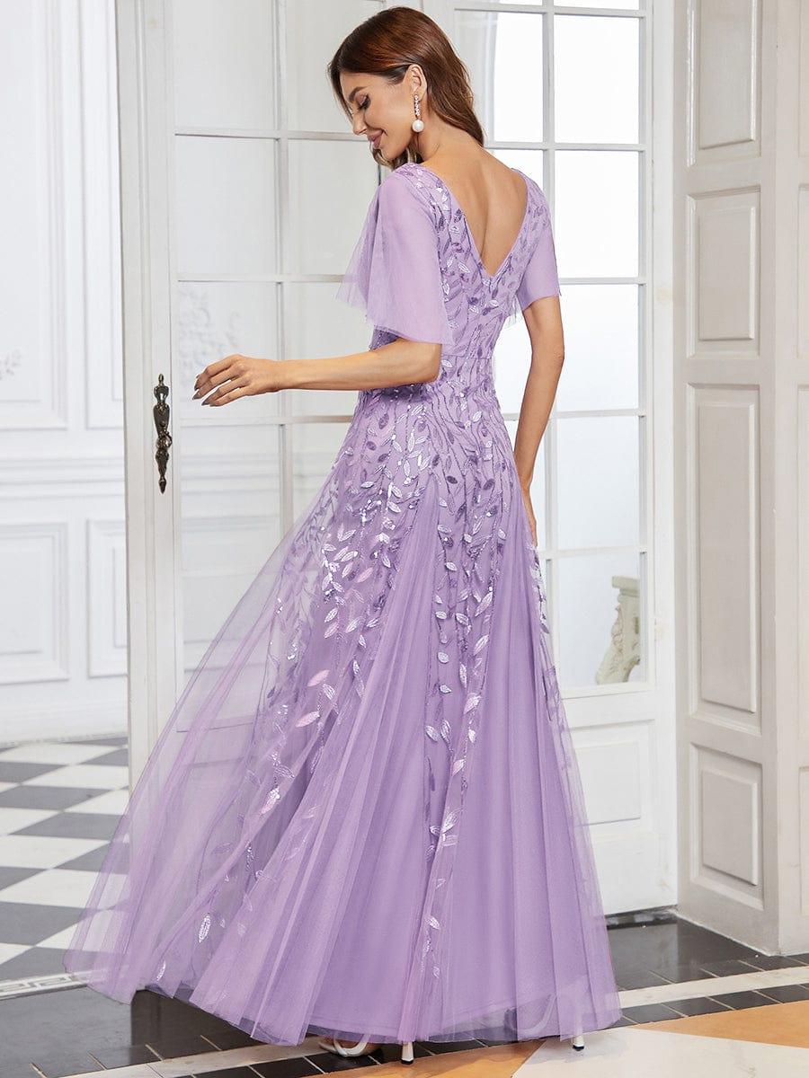 Sequin Evening Dress, Ruffle Sleeve Maxi Gown