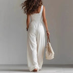 Sexy V Neck Button Wide Leg Jumpsuit Elegant Solid High Waist Woman Romper 2026 Spring Summer Sleeveless Vacation Beach Overalls