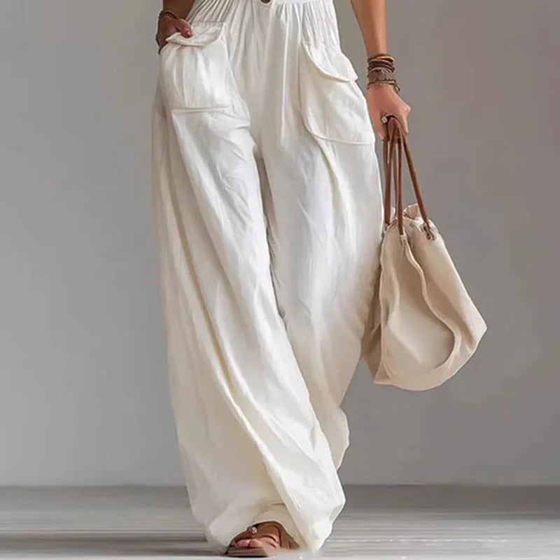 Sexy V Neck Button Wide Leg Jumpsuit Elegant Solid High Waist Woman Romper 2026 Spring Summer Sleeveless Vacation Beach Overalls