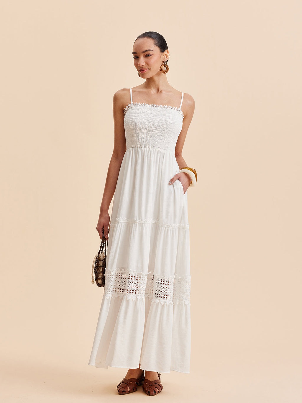 Women’s Collarless Sleeveless Maxi Dress with Detachable Shoulder Strap – Elegant Vacation Casual Dress with Invisible Zipper