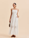 Women’s Collarless Sleeveless Maxi Dress with Detachable Shoulder Strap – Elegant Vacation Casual Dress with Invisible Zipper