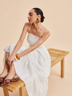 Women’s Collarless Sleeveless Maxi Dress with Detachable Shoulder Strap – Elegant Vacation Casual Dress with Invisible Zipper