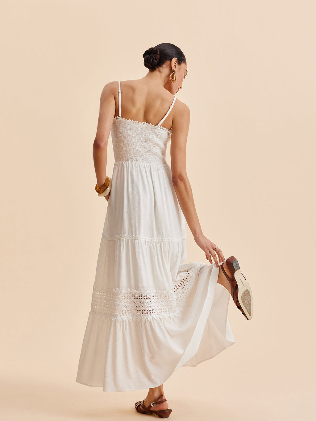 Women’s Collarless Sleeveless Maxi Dress with Detachable Shoulder Strap – Elegant Vacation Casual Dress with Invisible Zipper