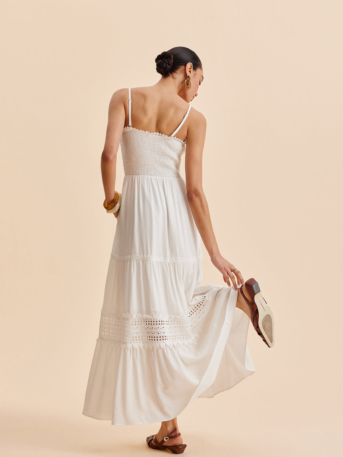 Women’s Collarless Sleeveless Maxi Dress with Detachable Shoulder Strap – Elegant Vacation Casual Dress with Invisible Zipper