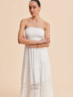 Women’s Collarless Sleeveless Maxi Dress with Detachable Shoulder Strap – Elegant Vacation Casual Dress with Invisible Zipper