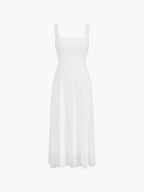 Women’s Elegant Square Neck Sleeveless Maxi Dress – Minimalist Woven Occasion Dress for Work, Wedding & Vacation