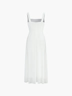 Women’s Elegant Square Neck Sleeveless Maxi Dress – Minimalist Woven Occasion Dress for Work, Wedding & Vacation