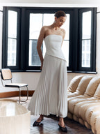 Women’s Elegant Pleated Split Maxi Dress – Sleeveless Collarless Slim Fit Occasion Dress