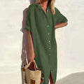 Women’s Cotton Shirt Dress – Lightweight Summer Button-Down Relaxed Fit Casual Dress