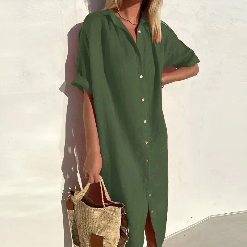 Women’s Cotton Shirt Dress – Lightweight Summer Button-Down Relaxed Fit Casual Dress