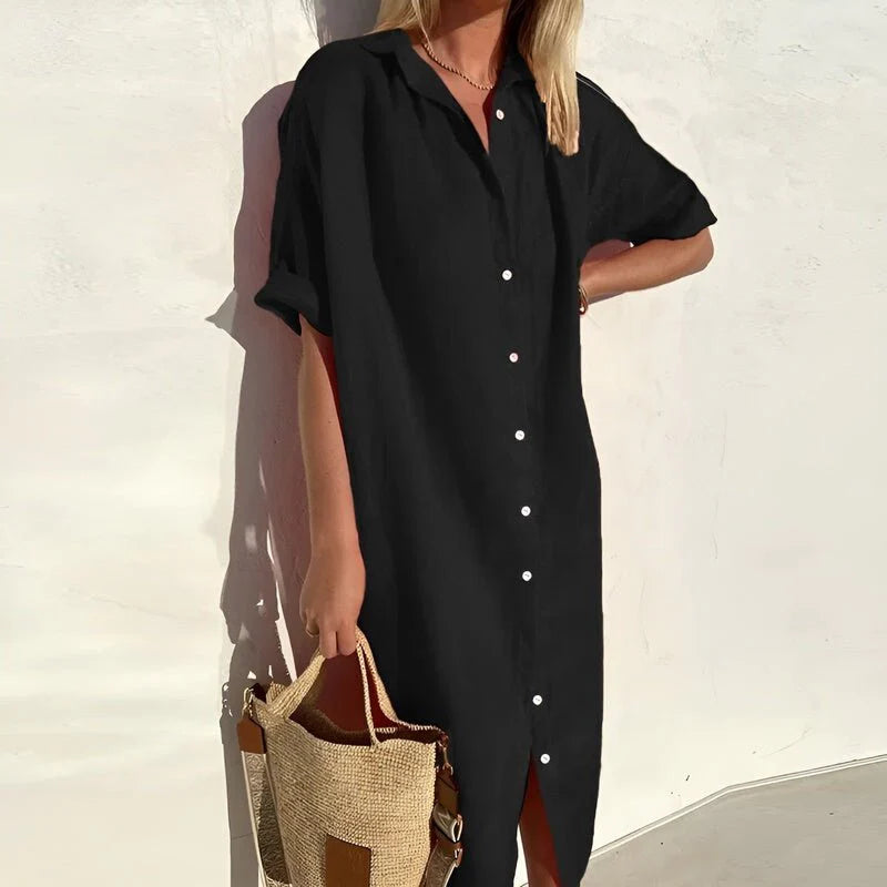 Women’s Cotton Shirt Dress – Lightweight Summer Button-Down Relaxed Fit Casual Dress