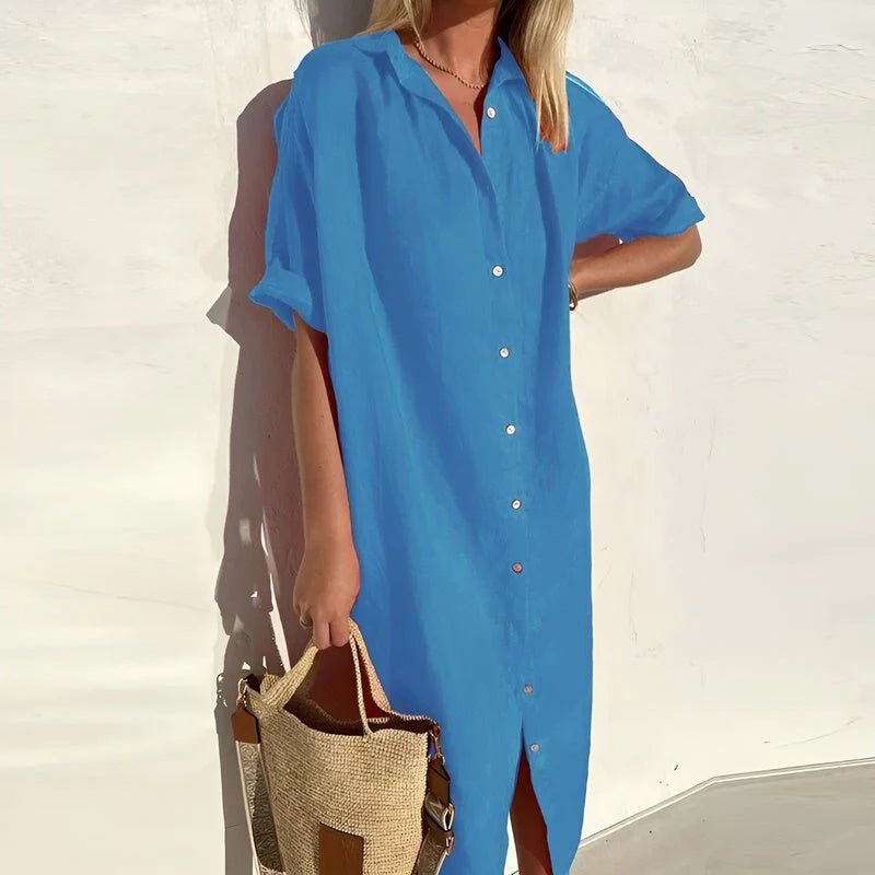 Women’s Cotton Shirt Dress – Lightweight Summer Button-Down Relaxed Fit Casual Dress