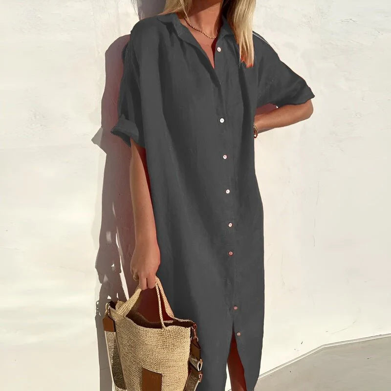 Women’s Cotton Shirt Dress – Lightweight Summer Button-Down Relaxed Fit Casual Dress