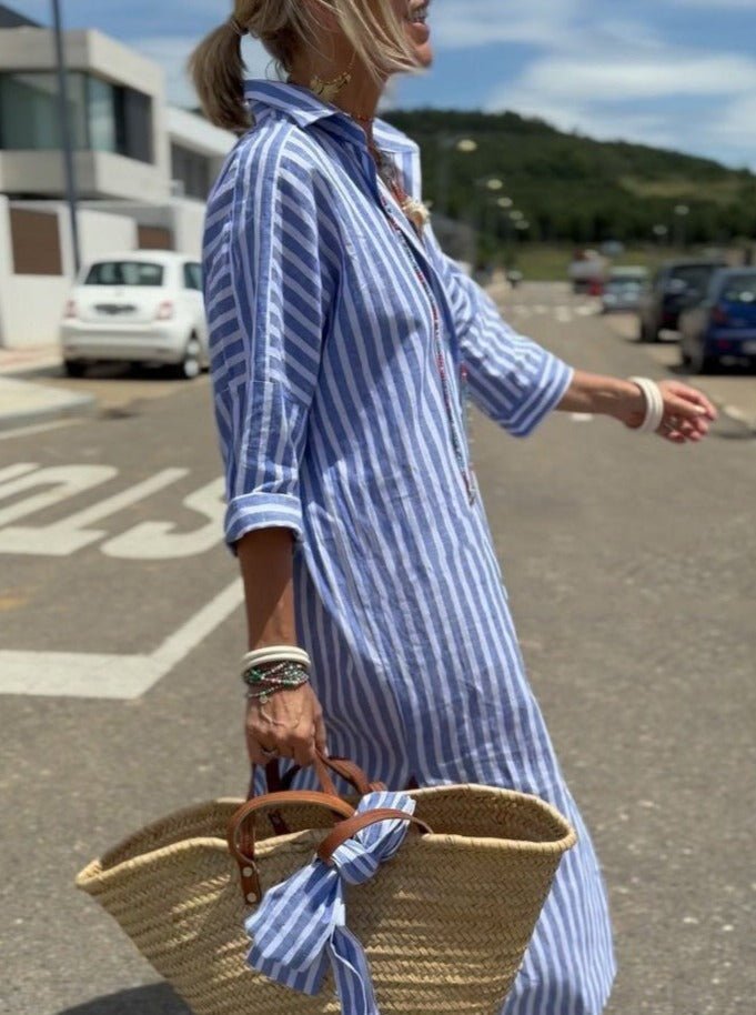 Striped Shirt Dress with Button Front, Casual Dress