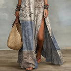 Boho Halter Maxi Dress with Vintage Patchwork Print
