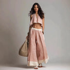Women’s Summer V-Neck Sleeveless Crop Top & Wide Leg Pants Set – Cotton Linen 2-Piece Vacation Outfit