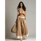 Women’s Summer V-Neck Sleeveless Crop Top & Wide Leg Pants Set – Cotton Linen 2-Piece Vacation Outfit