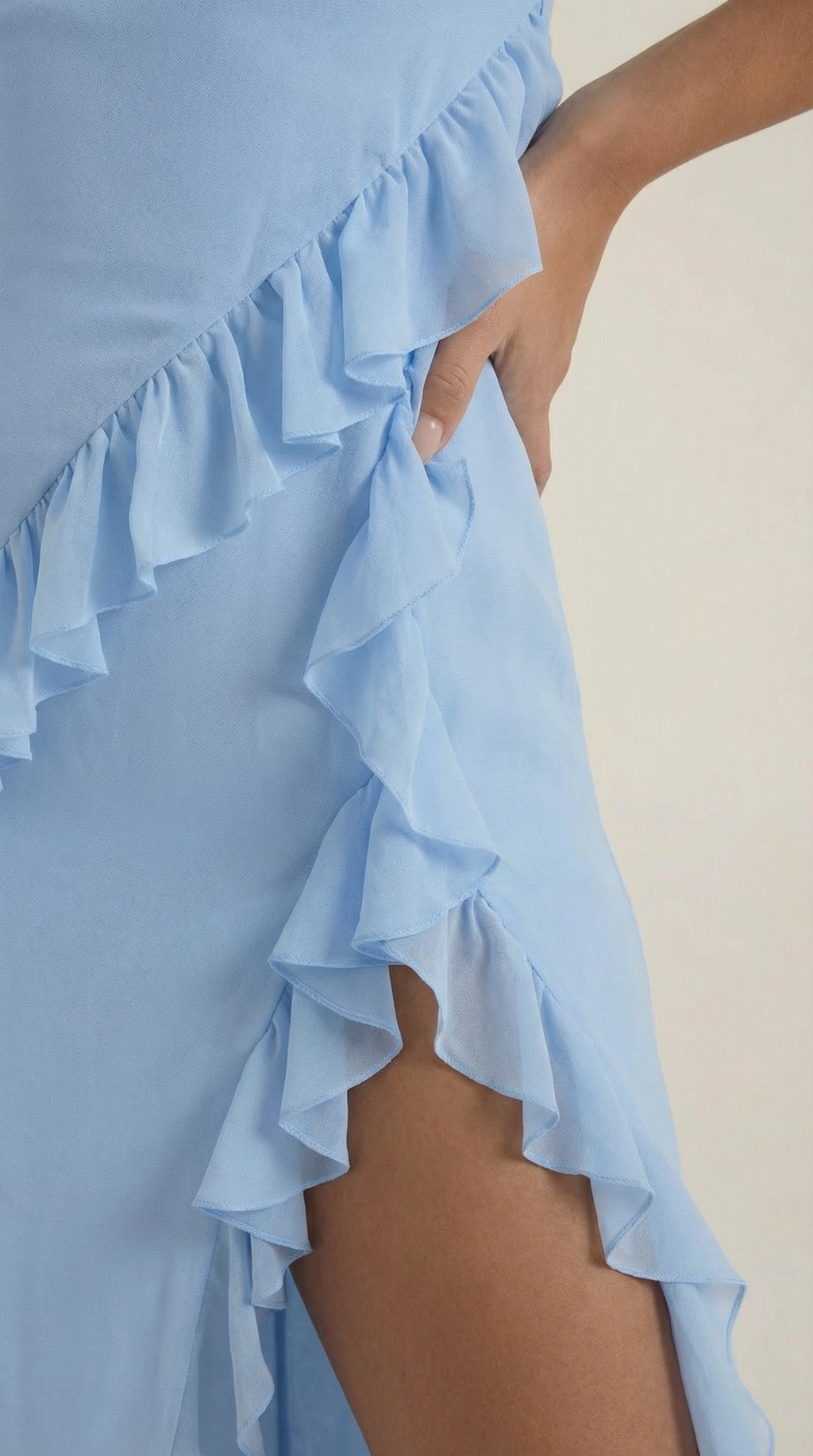 Women’s Ruffled Maxi Dress – Susan Square Neck High Slit Elegant Evening Gown