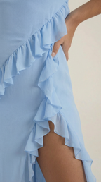 Women’s Ruffled Maxi Dress – Susan Square Neck High Slit Elegant Evening Gown