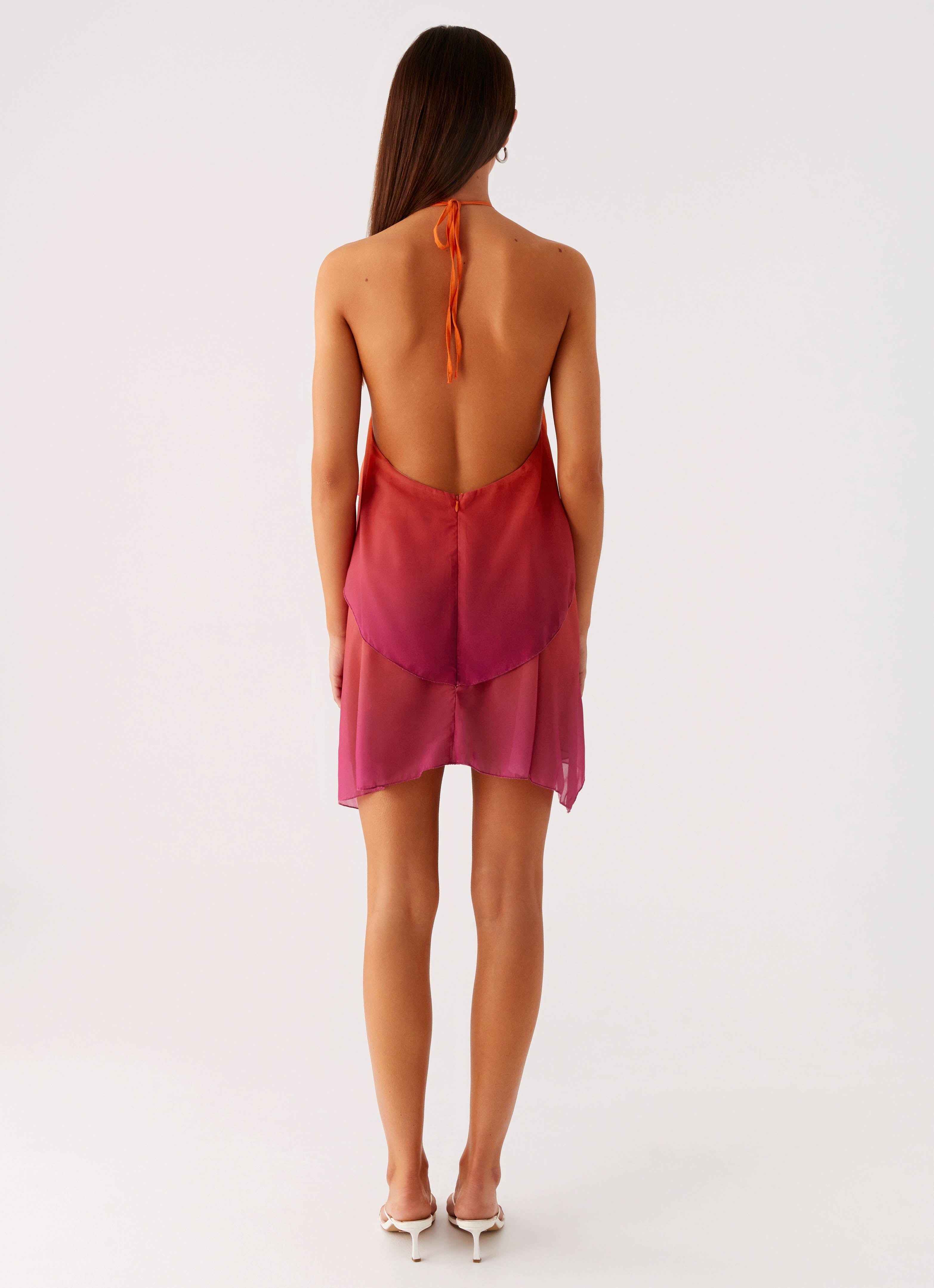 Twilight Glow | Mini Dress with Open Back & Halter Neckline | Flowy Design for Unforgettable Nights - Women's
