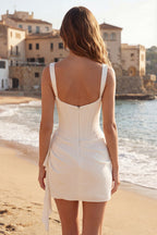White Bodycon Mini Dress with Ruffle, Party Dress