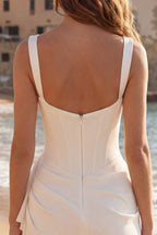 White Bodycon Mini Dress with Ruffle, Party Dress